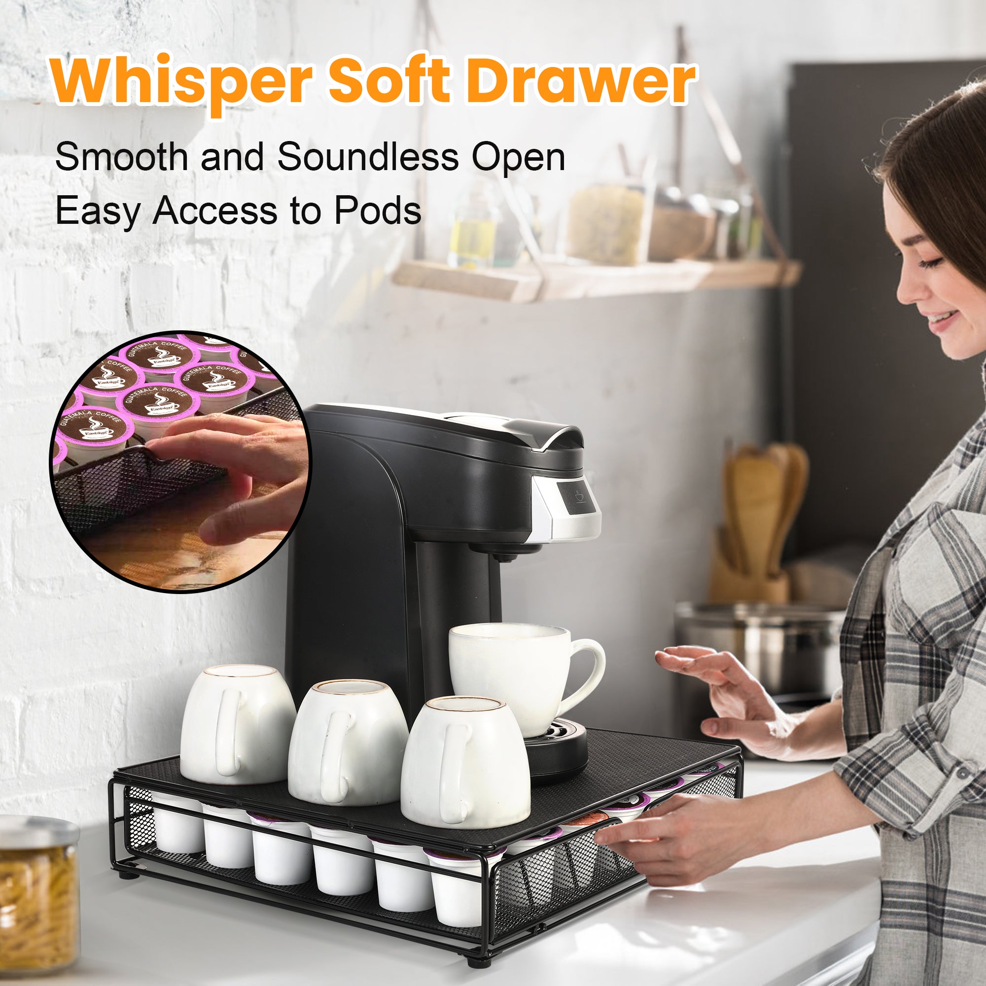 K-Cup Pod Drawer with Metal Surface