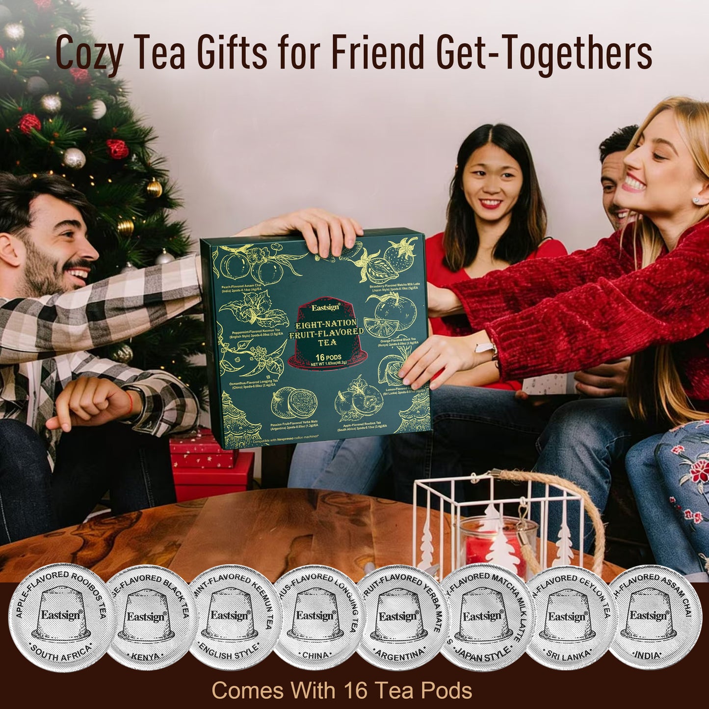 Eastsign Assorted Tea Variety Pack,Tea Pods with 8 Unique Flavors Nespresso Original Pods of Black Tea,Chai,Matcha,Green Tea,Yerba Mate and Rooibos,Compatible Nespresso Tea Pods,32 Count