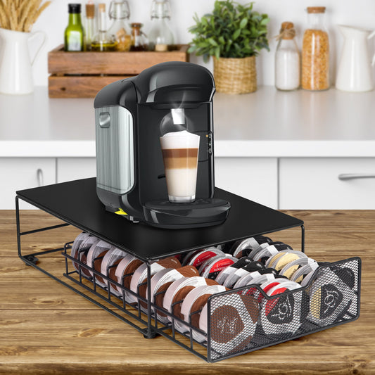 Tempered Glass Coffee Pod Drawer,Nespresso Vertuo Pod Holder Drawer for 40（1.35/2.7 floz) Vertuoline Pod, Nespresso Capsule Organizer Compatible with Vertuo Next Vertuo Plus,14.76"D x 12.99"W x 3.5"H