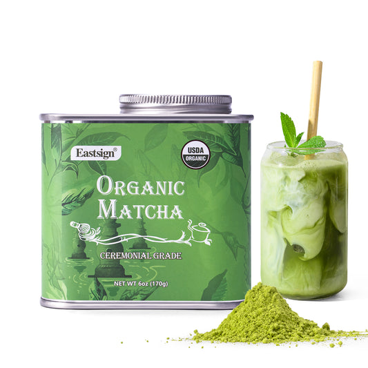 Eastsign Matcha Ceremonial Grade USDA Organic,Green Tea Powder 6oz, Premium USDA Organic Gluten Free Vegan and No Sugar,Suitable for Hot or Cold Drinks,Baking and Other Purposes(6oz)