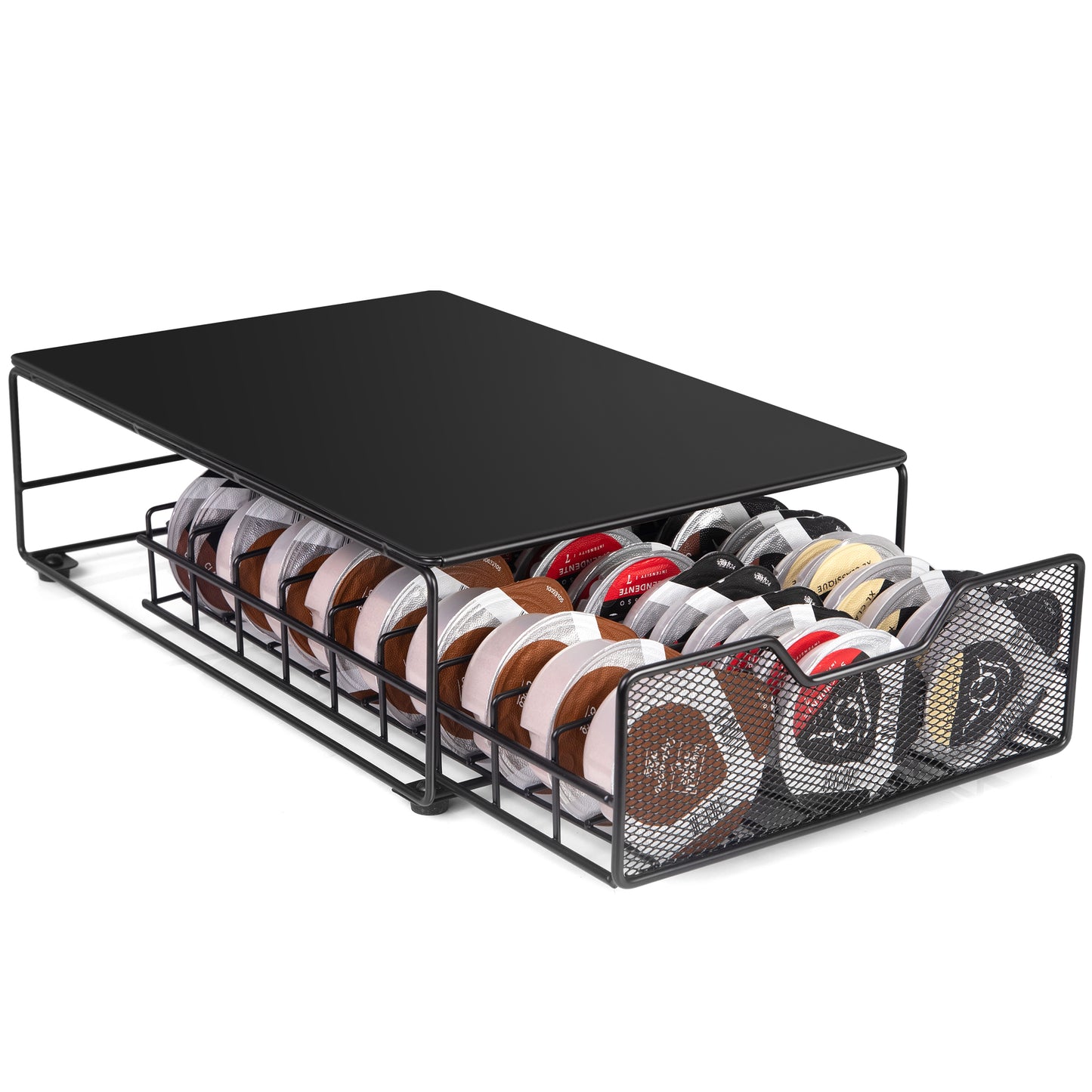 Tempered Glass Coffee Pod Drawer,Nespresso Vertuo Pod Holder Drawer for 40（1.35/2.7 floz) Vertuoline Pod, Nespresso Capsule Organizer Compatible with Vertuo Next Vertuo Plus,14.76"D x 12.99"W x 3.5"H