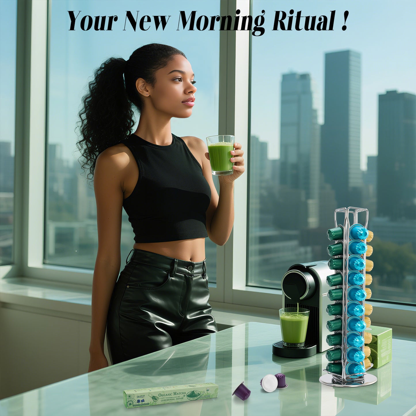 Organic Matcha Green Tea Capsule Unsweetened, Nespresso Original Compatible Pods,Recyclable Line Aluminium Capsules,10 Count (Pack of 1)