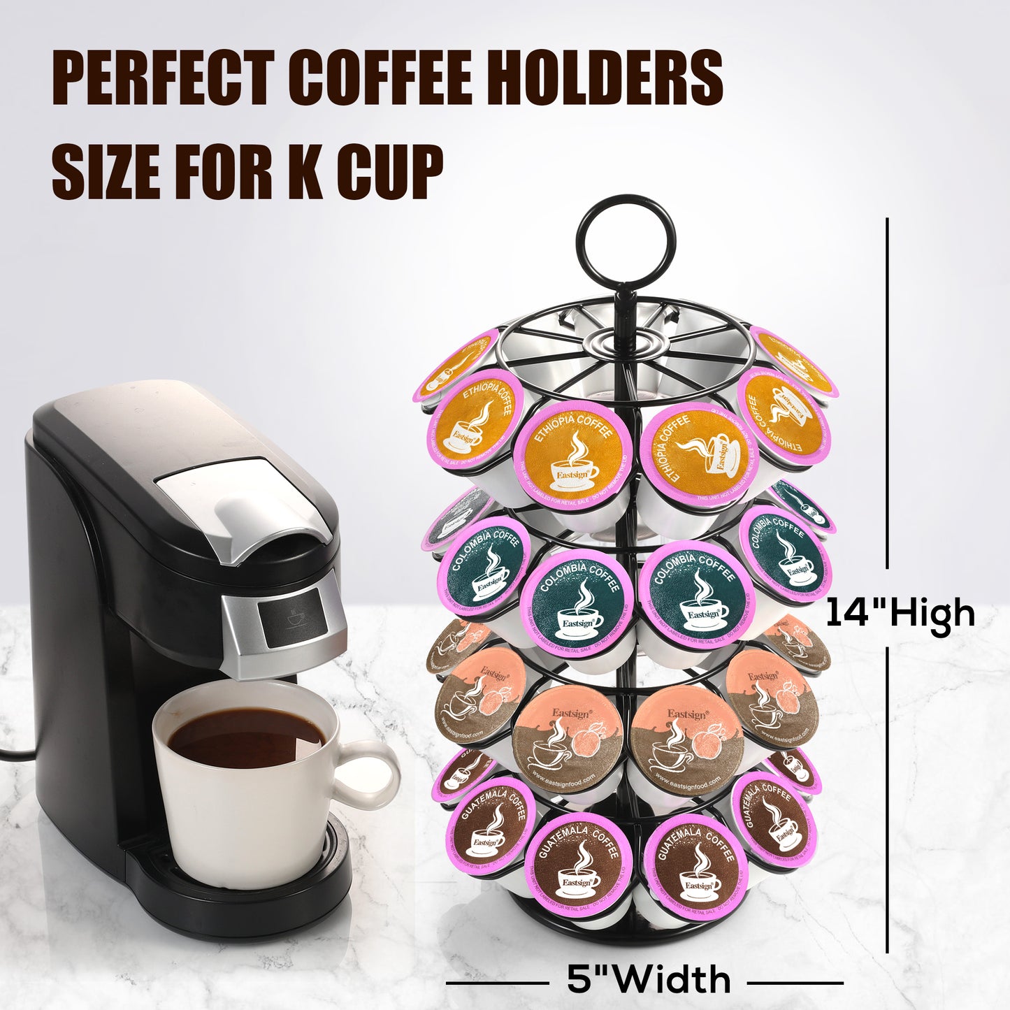 4-Tier K-Cup Holder Compatible with 36 K-Cups, Coffee Pod Carousel, Coffee Pod Storage Stand Detachable Organizer for Countertop, Spins 360-Degrees