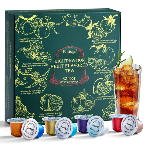 Eastsign Assorted Tea Variety Pack,Tea Pods with 8 Unique Flavors Nespresso Original Pods of Black Tea,Chai,Matcha,Green Tea,Yerba Mate and Rooibos,Compatible Nespresso Tea Pods,32 Count