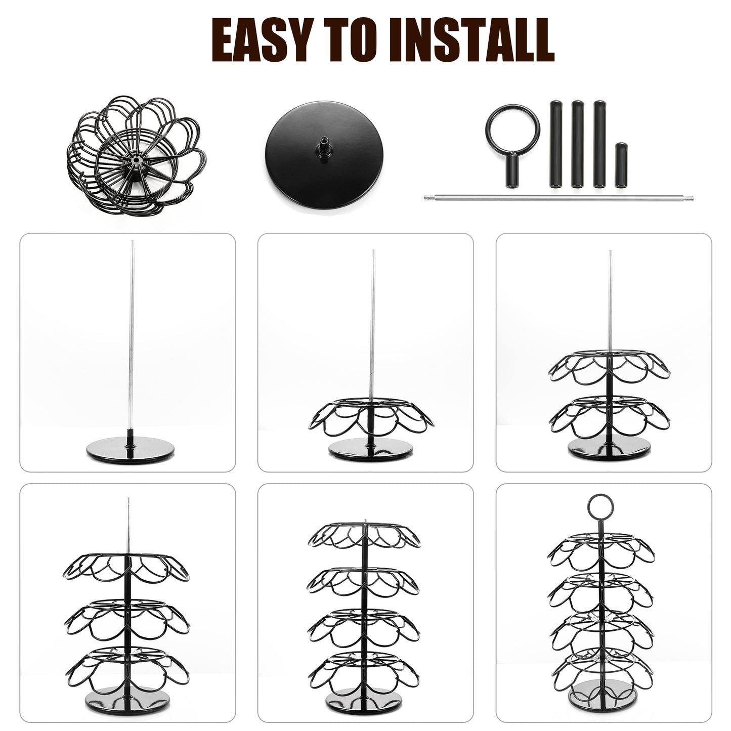 4-Tier K-Cup Holder Compatible with 36 K-Cups, Coffee Pod Carousel, Coffee Pod Storage Stand Detachable Organizer for Countertop, Spins 360-Degrees