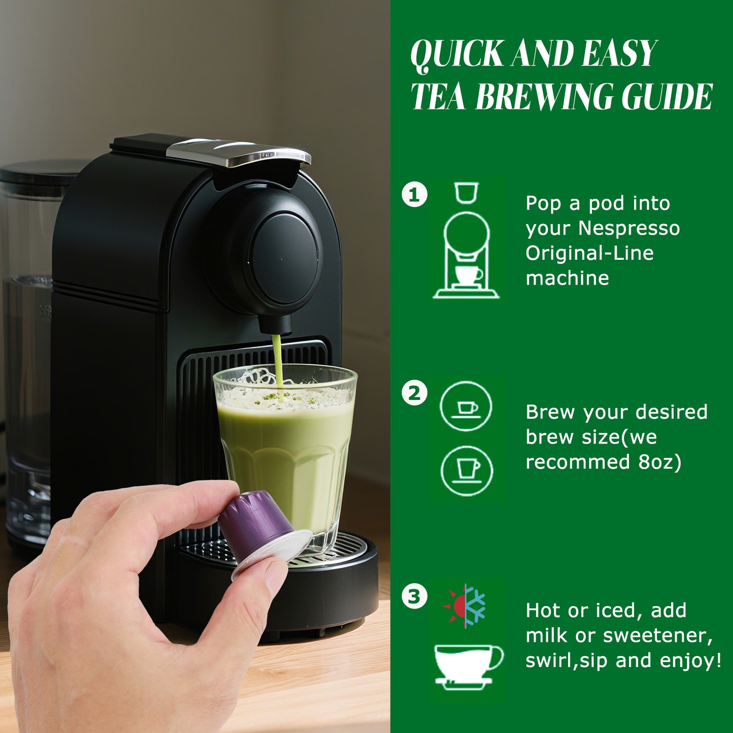 Organic Matcha Green Tea Capsule Unsweetened, Nespresso Original Compatible Pods,Recyclable Line Aluminium Capsules,10 Count (Pack of 1)