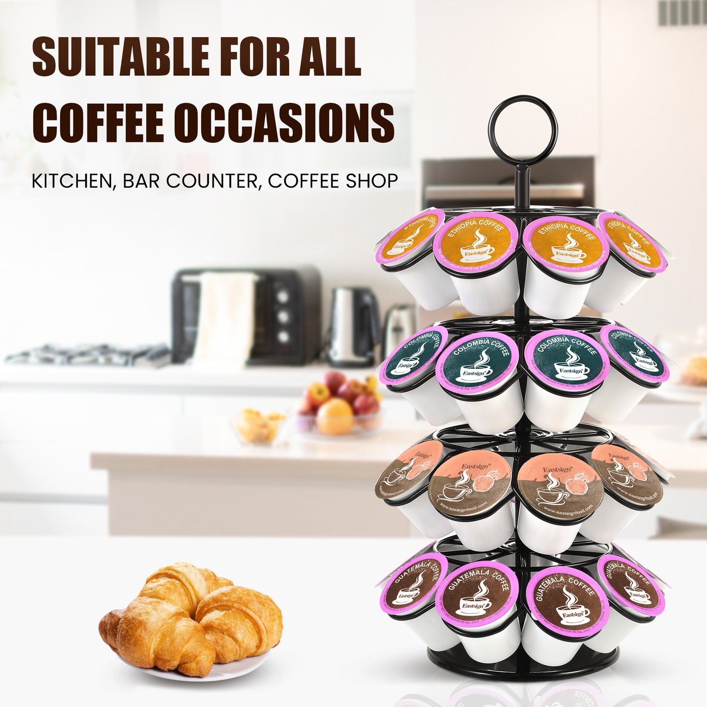 4-Tier K-Cup Holder Compatible with 36 K-Cups, Coffee Pod Carousel, Coffee Pod Storage Stand Detachable Organizer for Countertop, Spins 360-Degrees