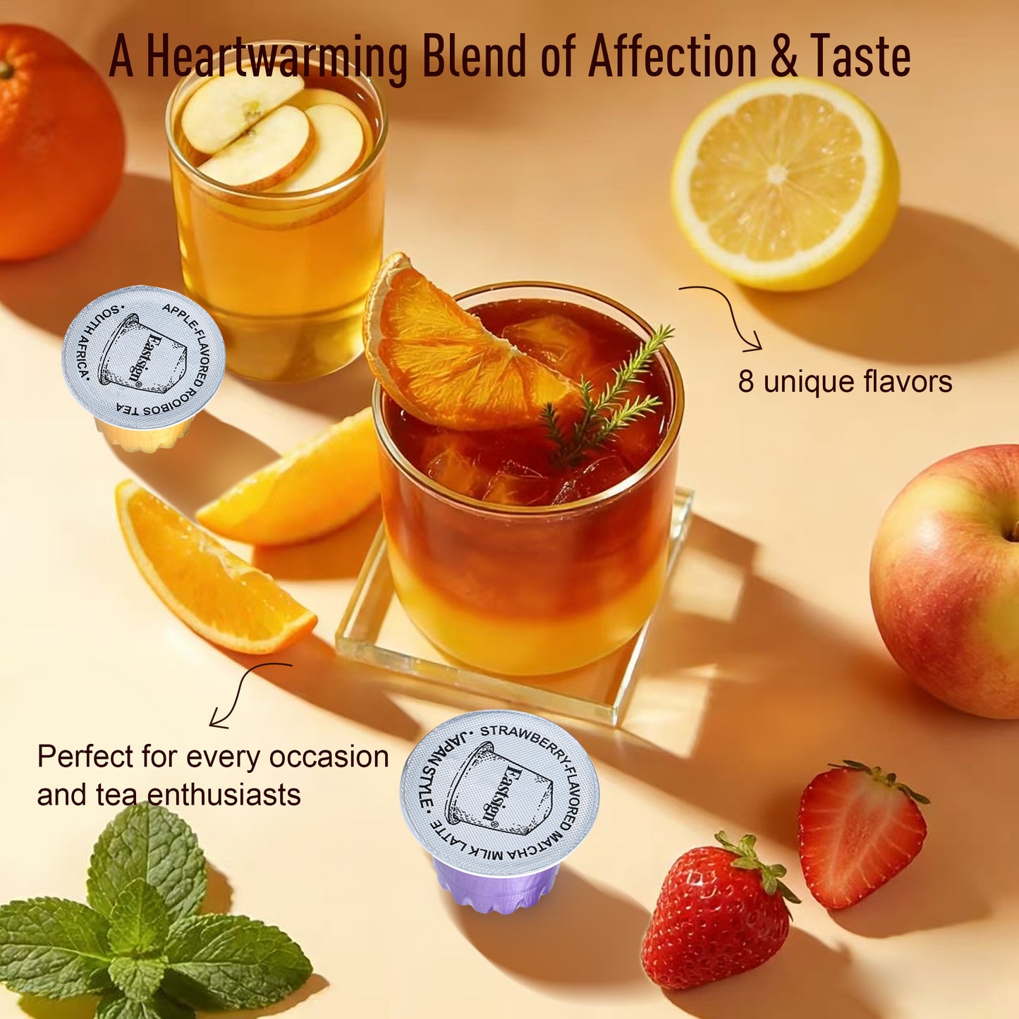 Eastsign Assorted Tea Variety Pack,Tea Pods with 8 Unique Flavors Nespresso Original Pods of Black Tea,Chai,Matcha,Green Tea,Yerba Mate and Rooibos,Compatible Nespresso Tea Pods,32 Count