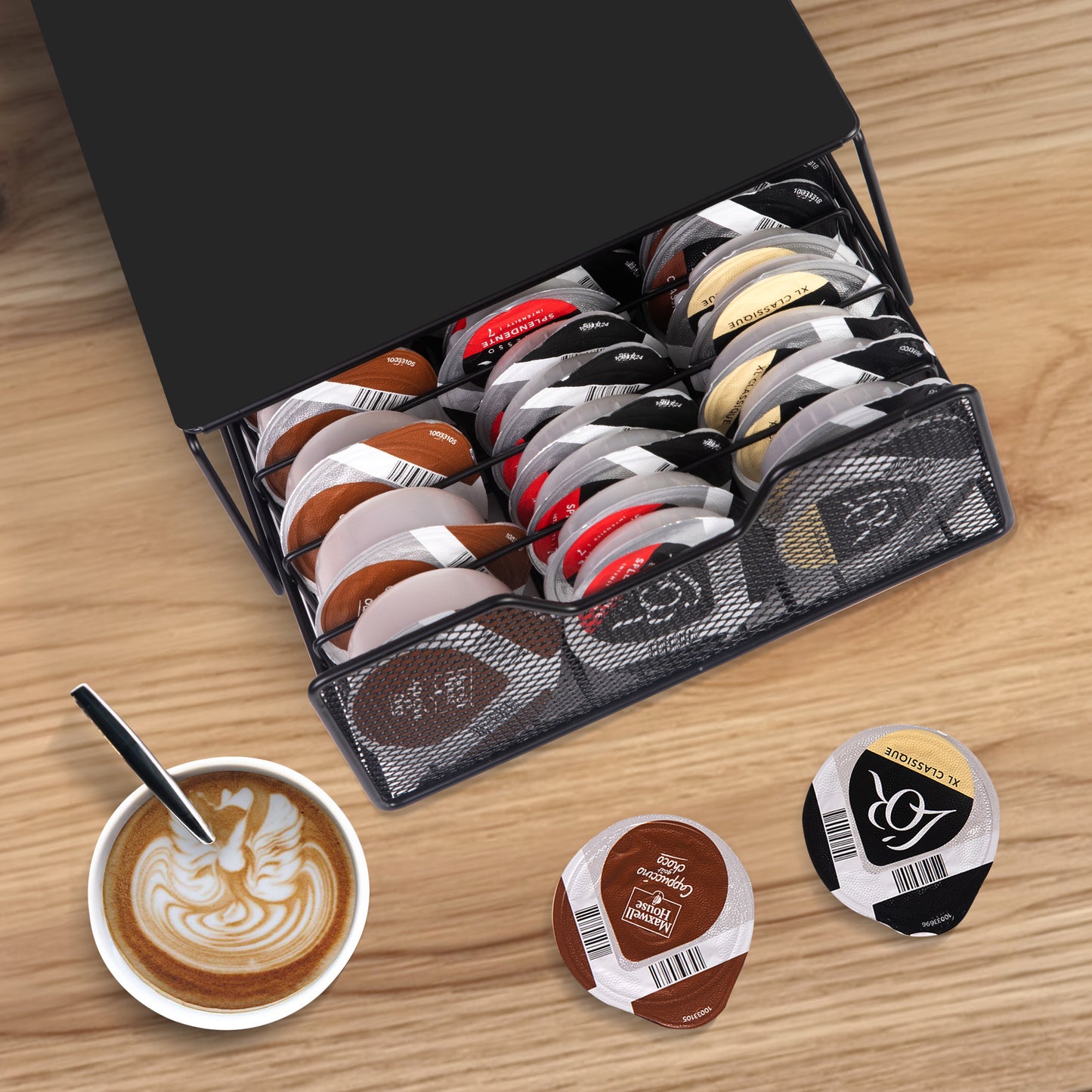 Tempered Glass Coffee Pod Drawer,Nespresso Vertuo Pod Holder Drawer for 40（1.35/2.7 floz) Vertuoline Pod, Nespresso Capsule Organizer Compatible with Vertuo Next Vertuo Plus,14.76"D x 12.99"W x 3.5"H
