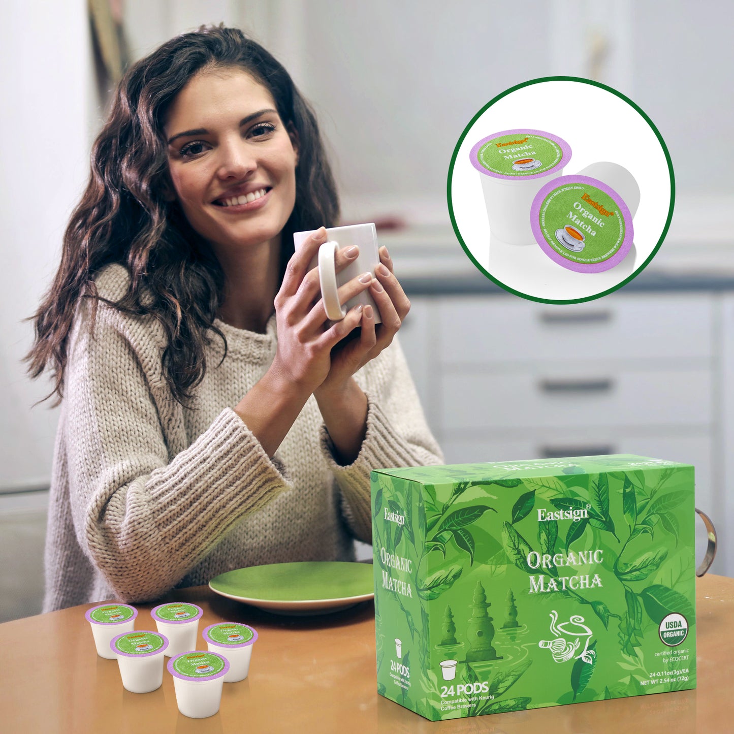Eastsign Matcha Green Tea K Cups for Keurig, Matcha Tea of 24-Count Pack, Matcha Latte, Matcha Keurig Pod for Keurig, Matcha Tea K Cups, Gifts for Festival